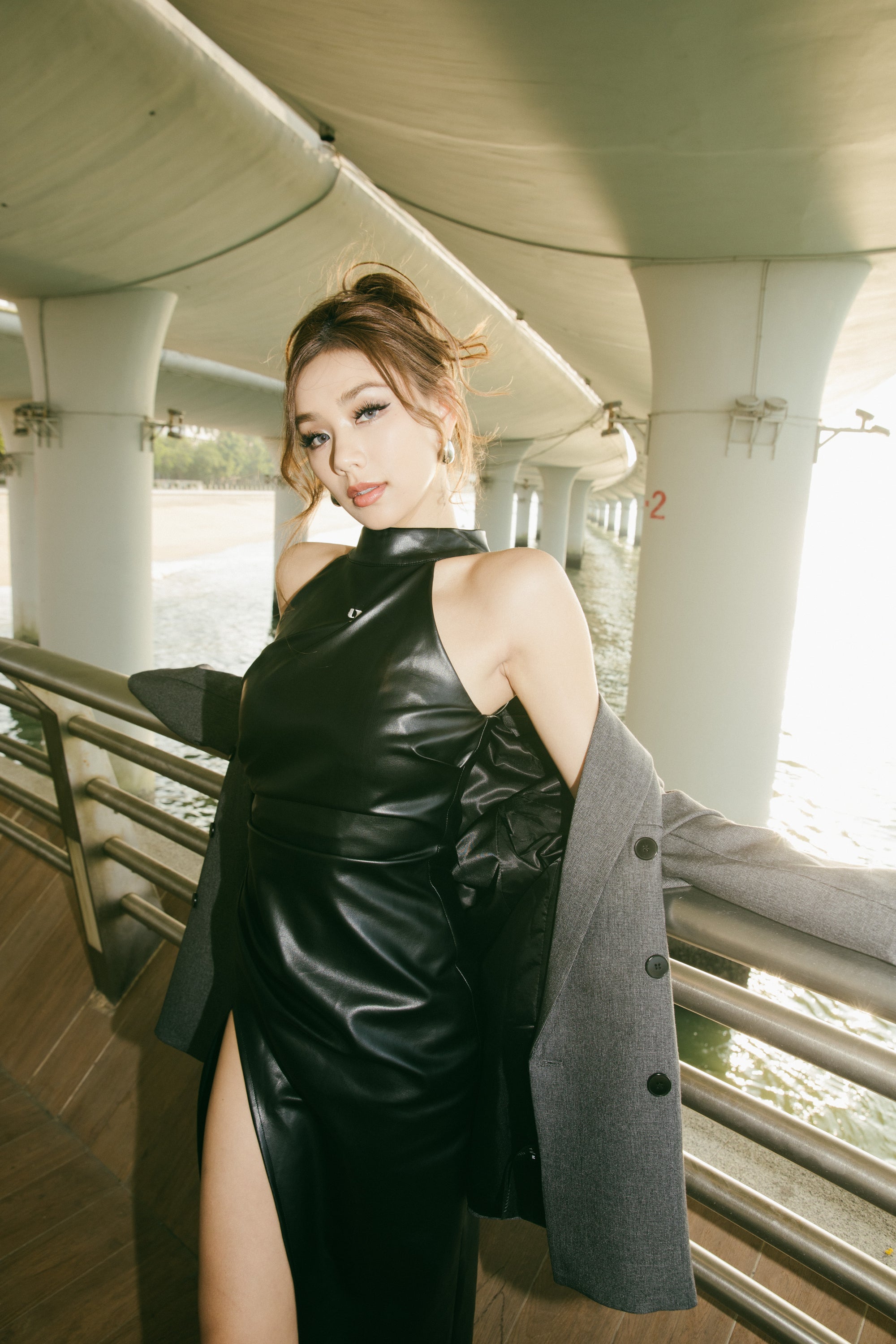 Slit Leather Dress