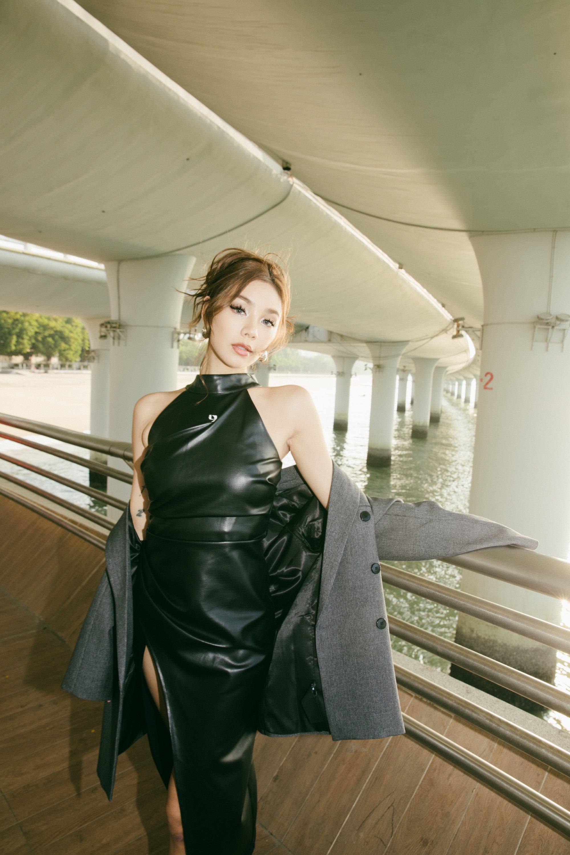 Slit Leather Dress
