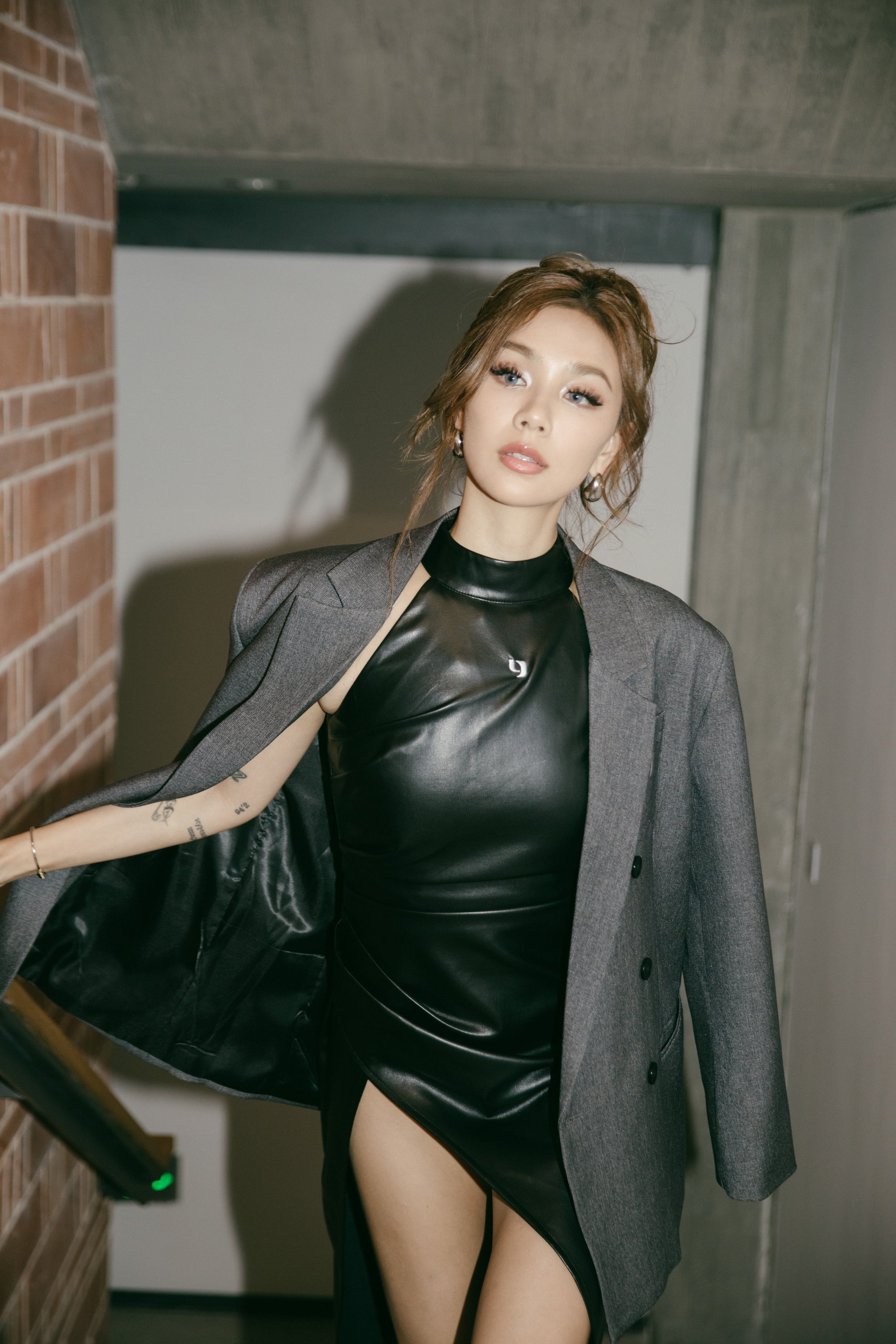 Slit Leather Dress