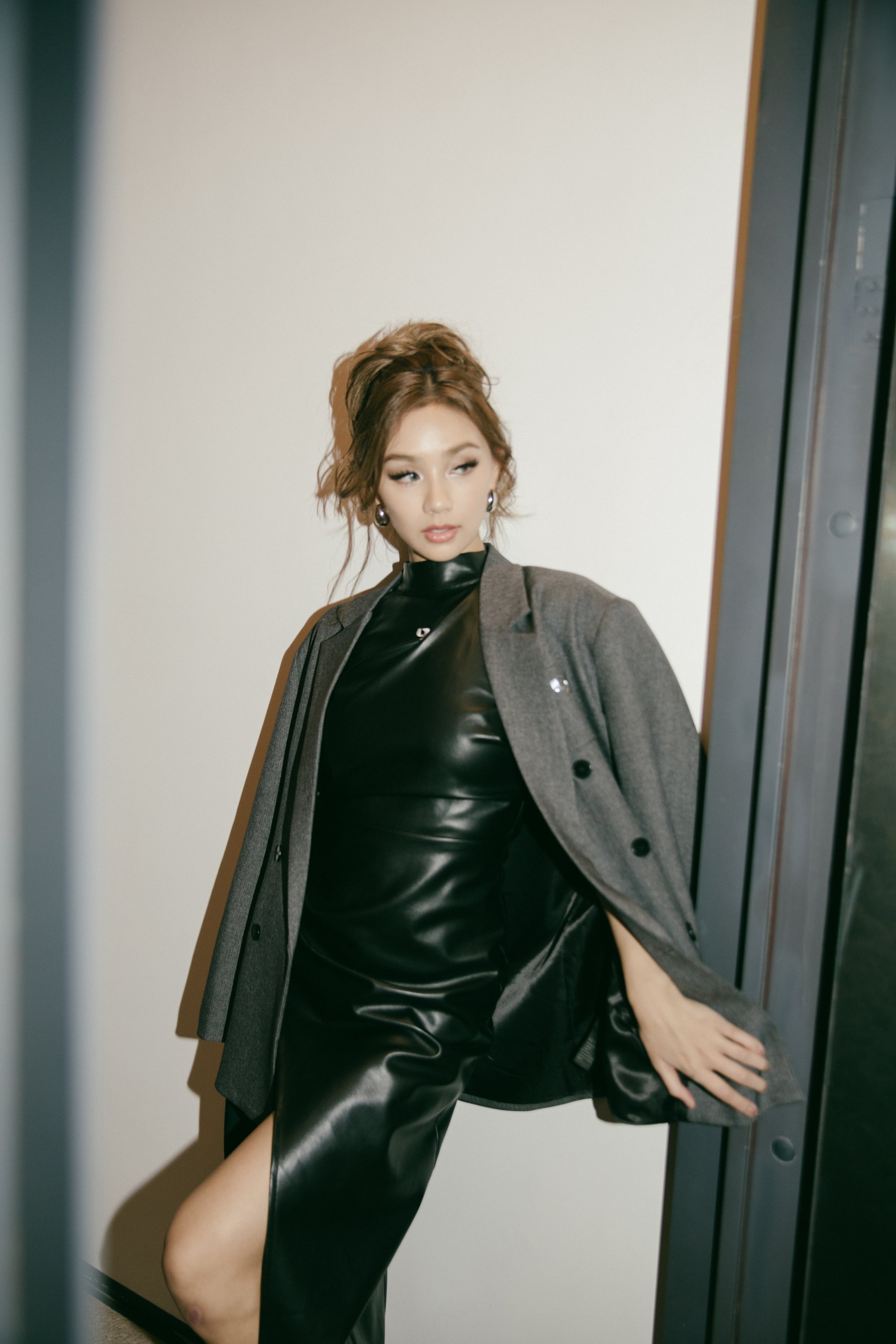 Slit Leather Dress