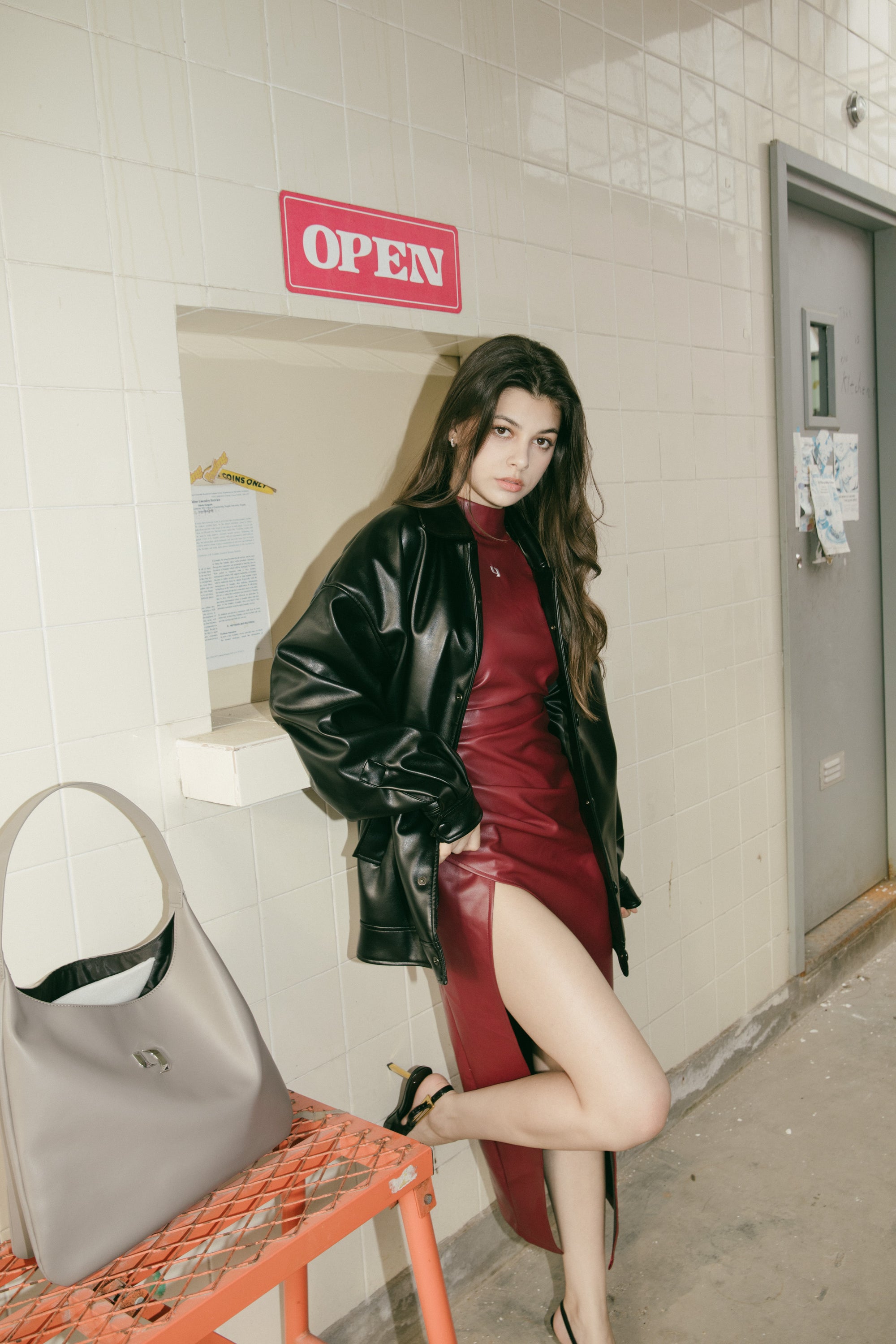 Slit Leather Dress