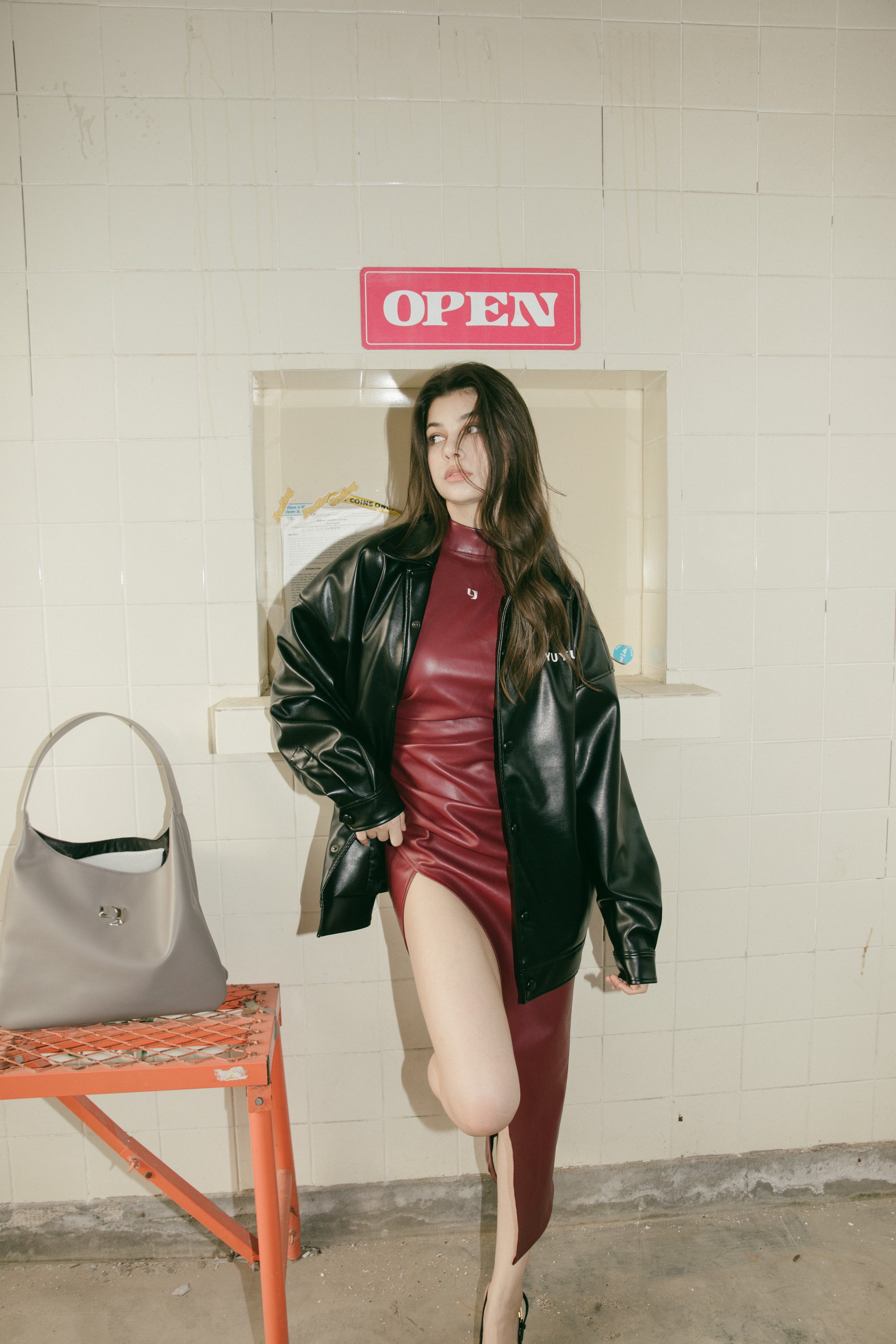 Slit Leather Dress